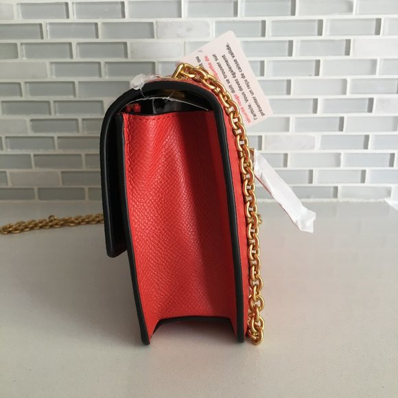 Mulberry Red Crossbody Bag with Gold Chain - Picture 5 of 14